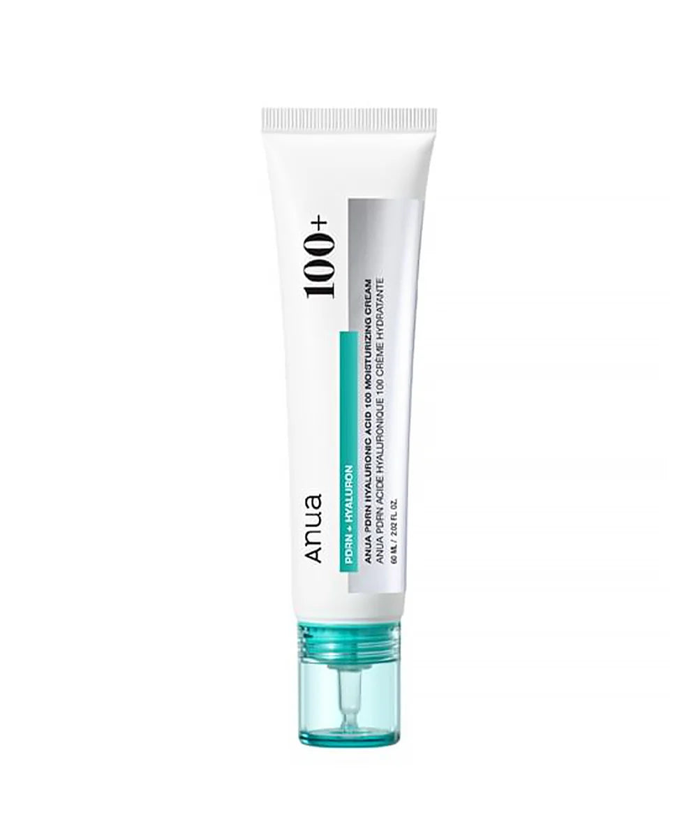 Anua PDRN Hyaluronic Acid 100 Moisturizing Cream 60ml, white tube with teal accent labelled Anua 100+ PDRN Hyaluron