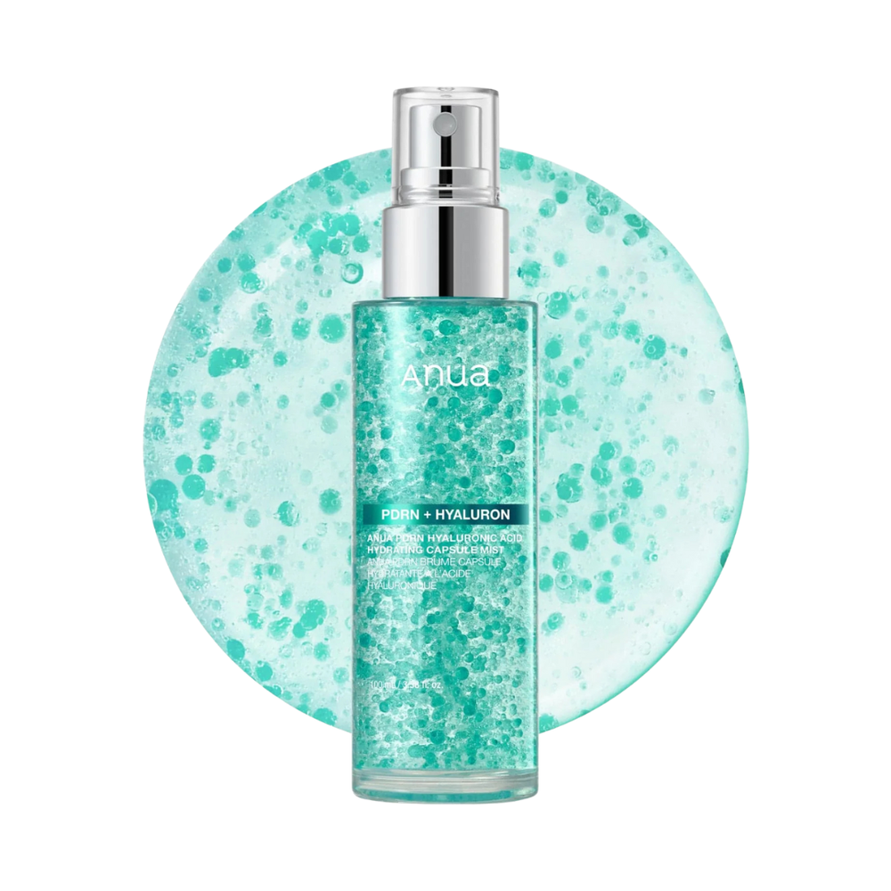 Anua PDRN Hydrating Capsule Mist being sprayed, fine even hydrating mist