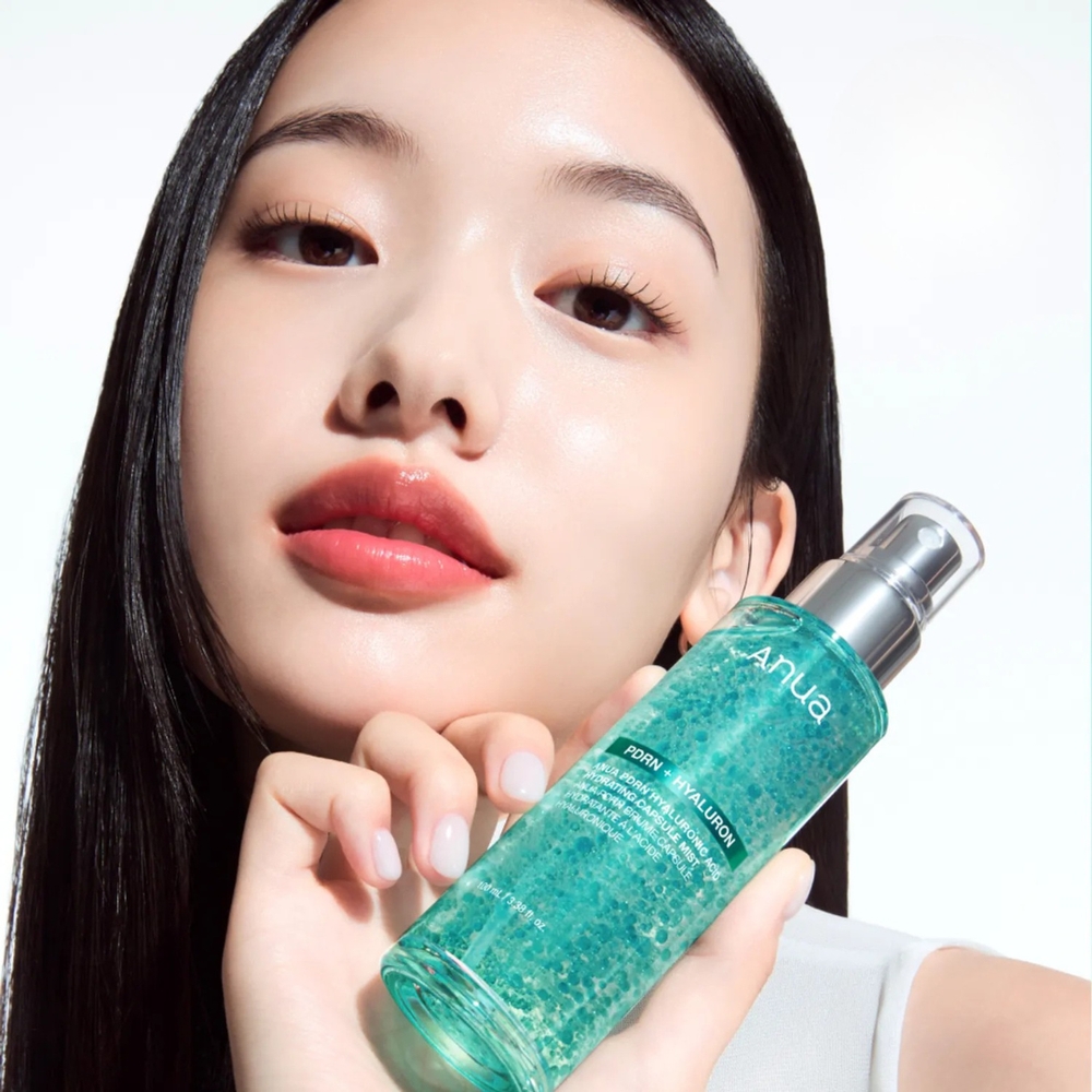 Anua PDRN Hydrating Capsule Mist usage detail, Korean face mist for dewy glow over makeup