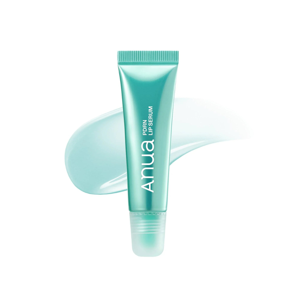 Anua PDRN Lip Serum applied to lips for a plumped glossy look